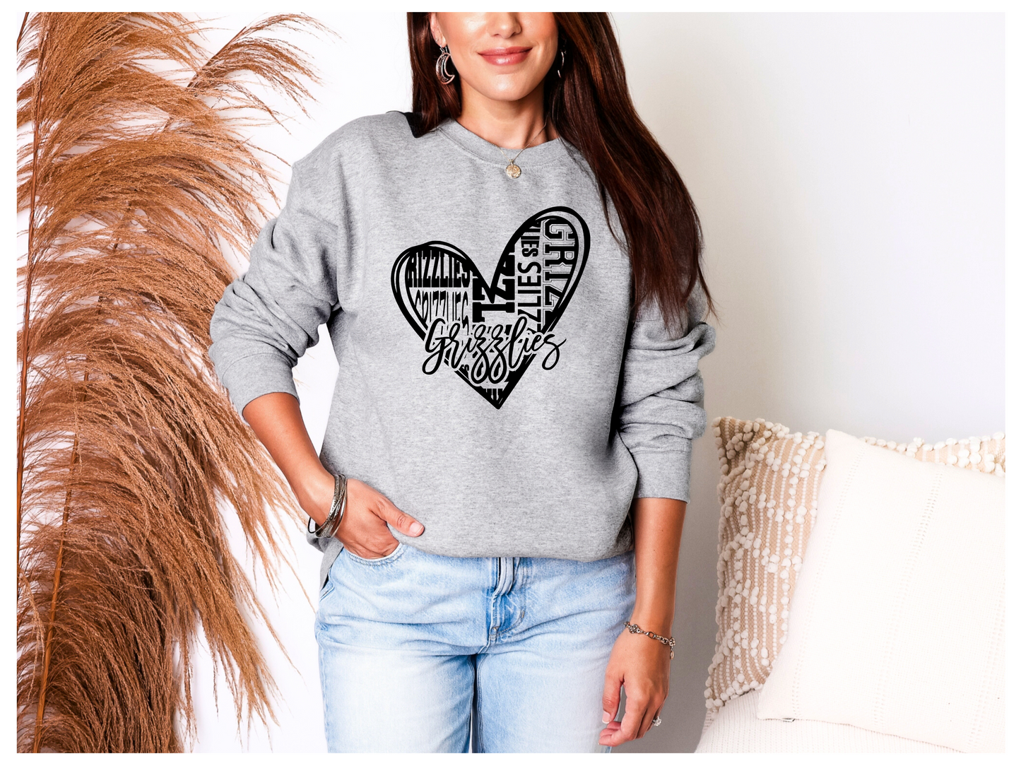 Adult Grizzly Heart (Black Print) Crewneck