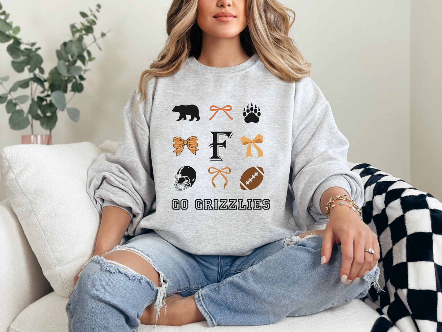 Adult Grizzly Football Collage Crewneck