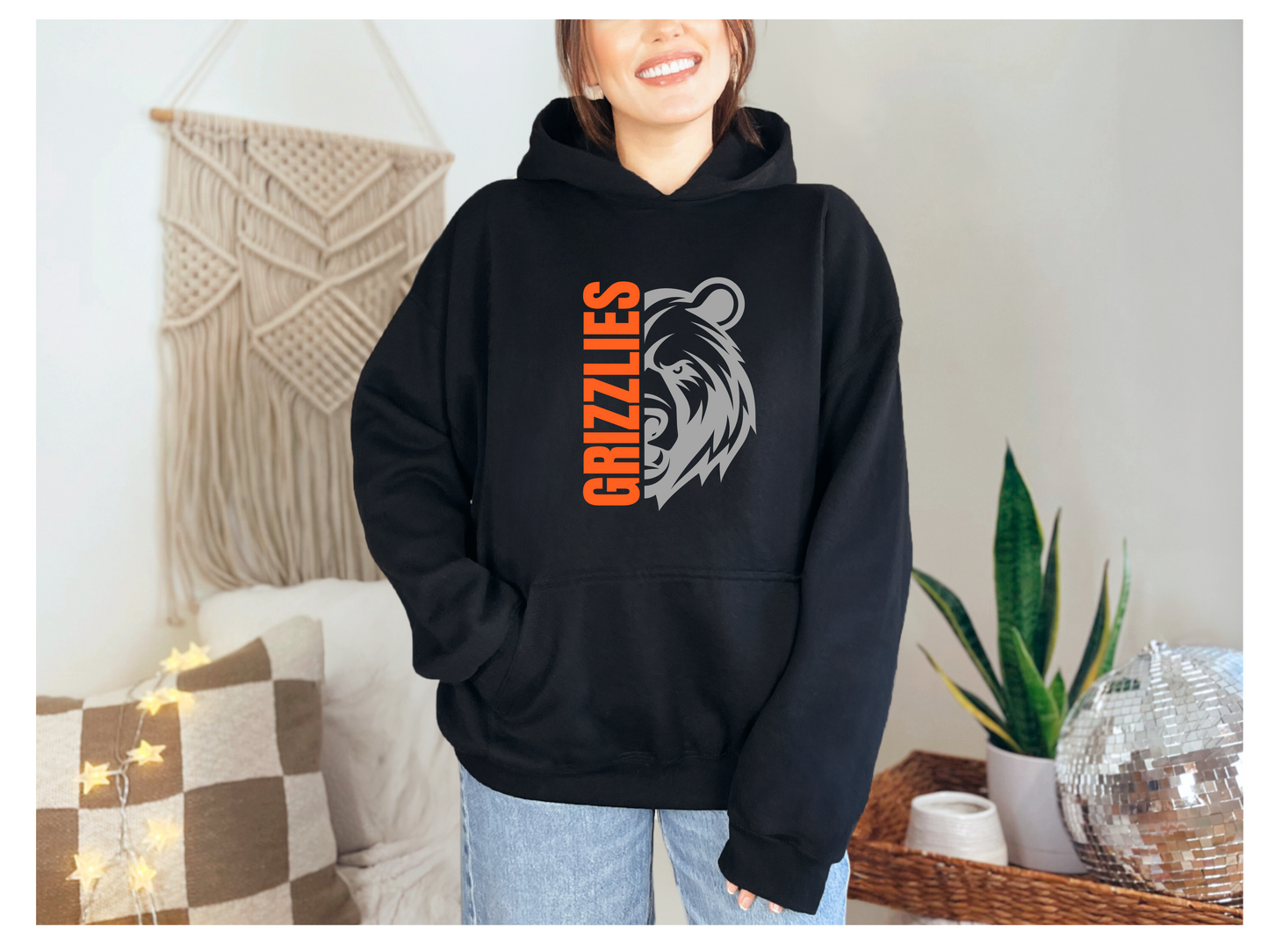 Adult Grizzly Half Face (Grey Print) Hoodie