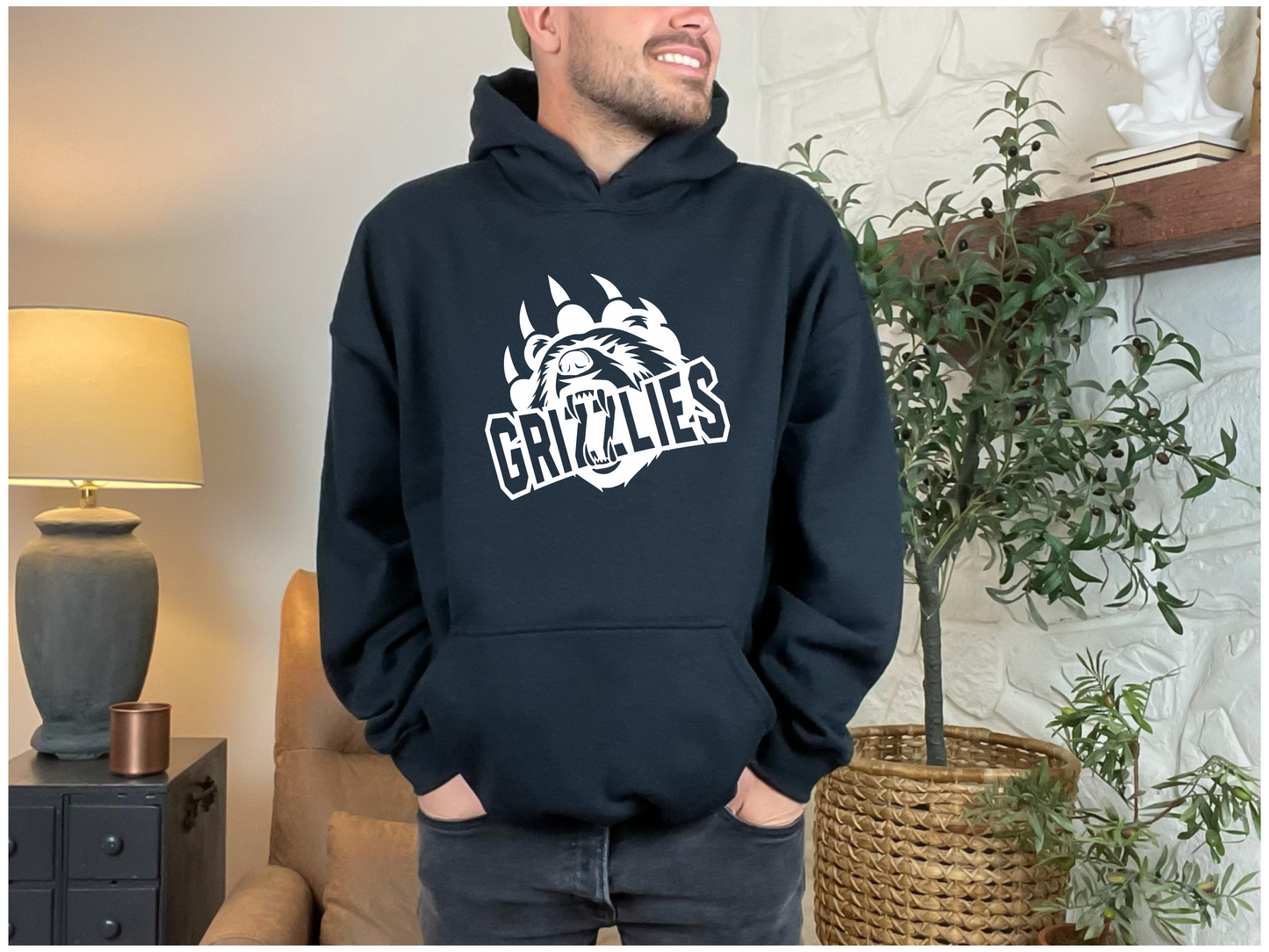 Adult Grizzly Roar (White Print) Hoodie