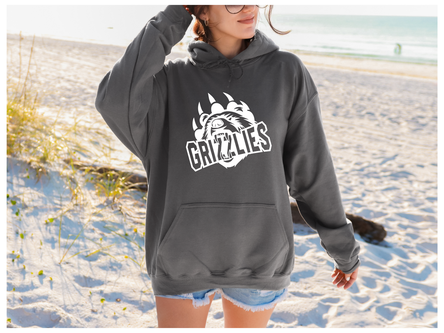 Adult Grizzly Roar (White Print) Hoodie