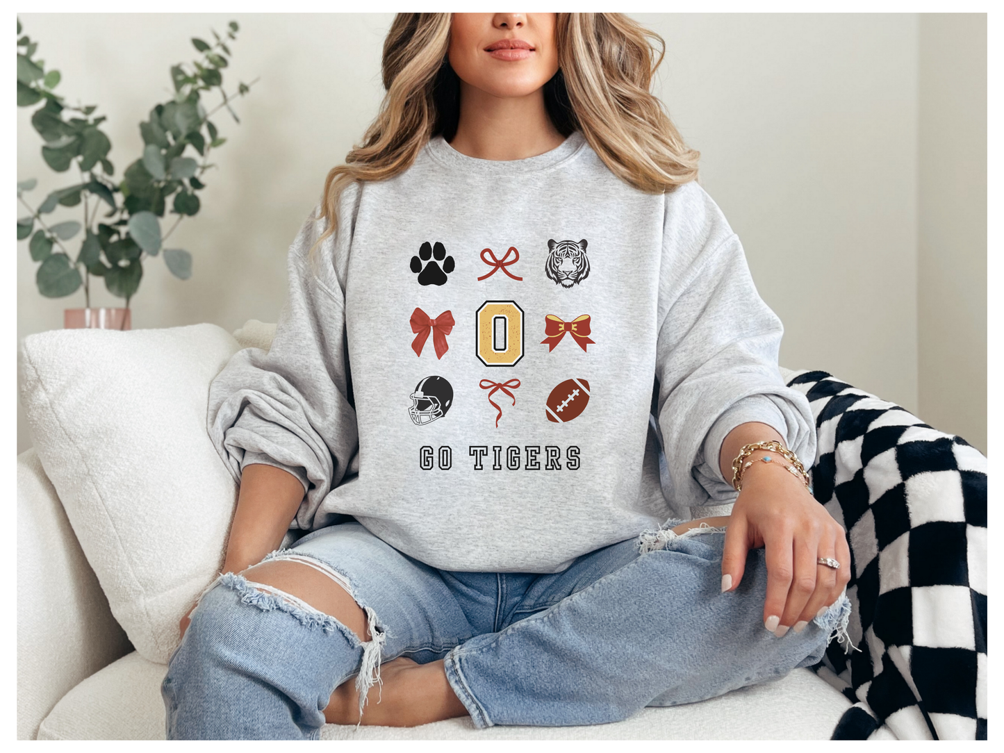 Adult Tigers Football Collage Crewneck