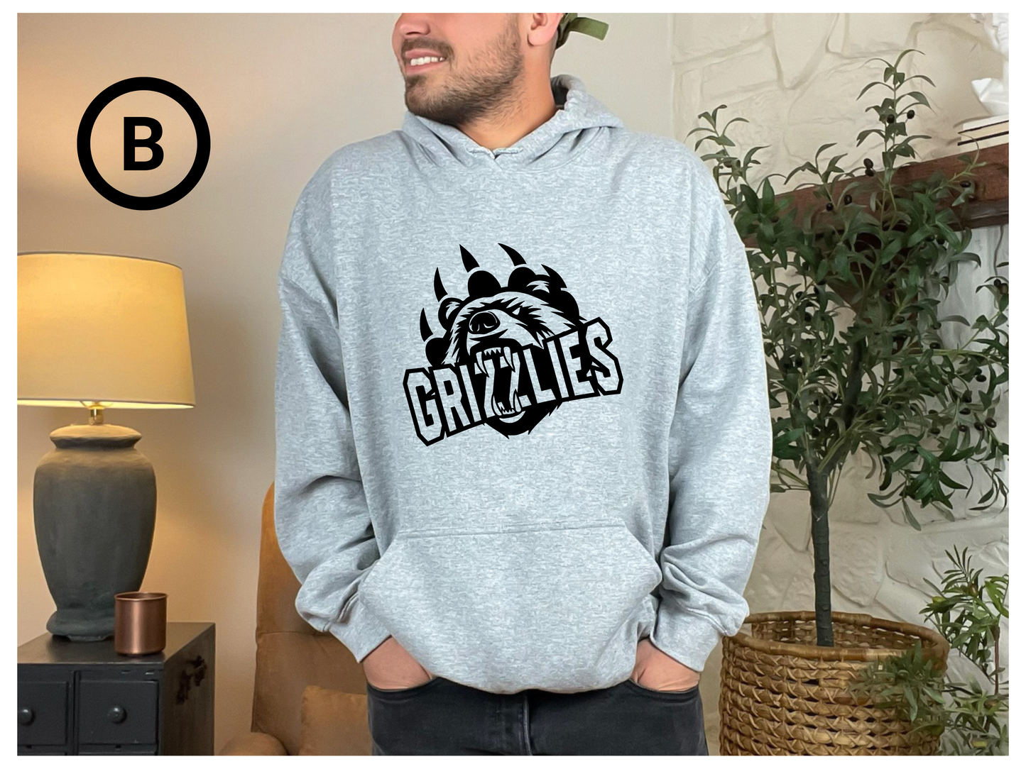 Adult Hooded Heather Grey Grizzly