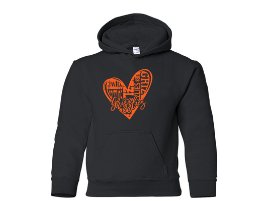 Youth Grizzly Orange Heart Hoodie